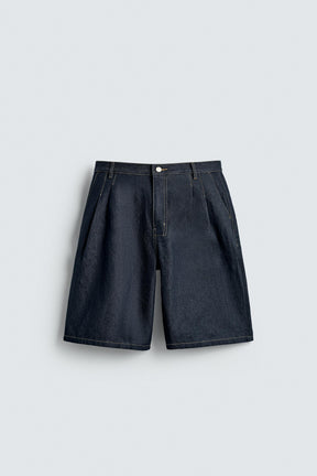 PLEATED RELAXED FIT DENIM BERMUDA SHORTS - Image 6