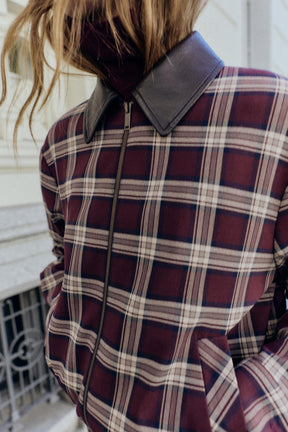 CHECKED BOMBER JACKET WITH leather effect LAPEL - Image 4