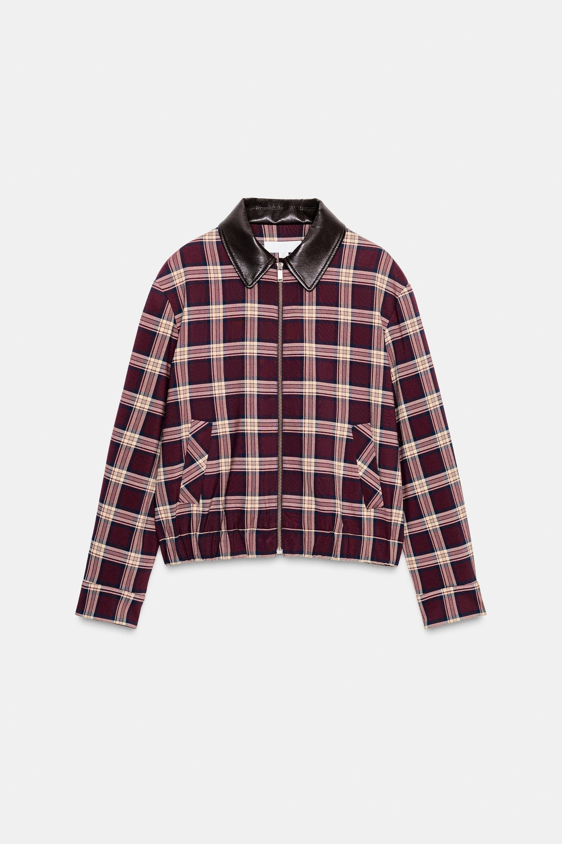 CHECKED BOMBER JACKET WITH leather effect LAPEL - Image 6