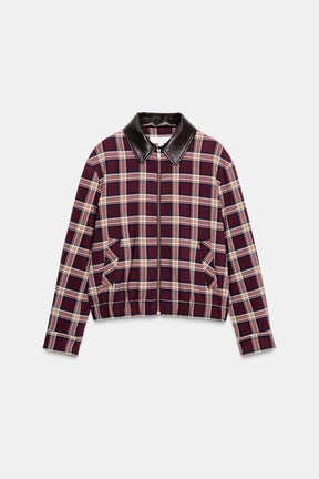 CHECKED BOMBER JACKET WITH leather effect LAPEL - Image 6