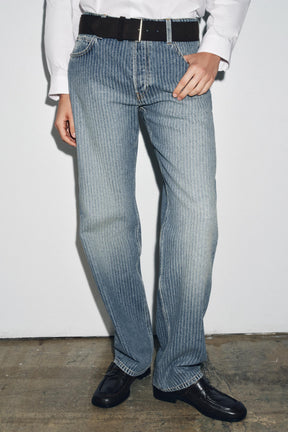 STRAIGHT MID-WAIST STRIPED JEANS
