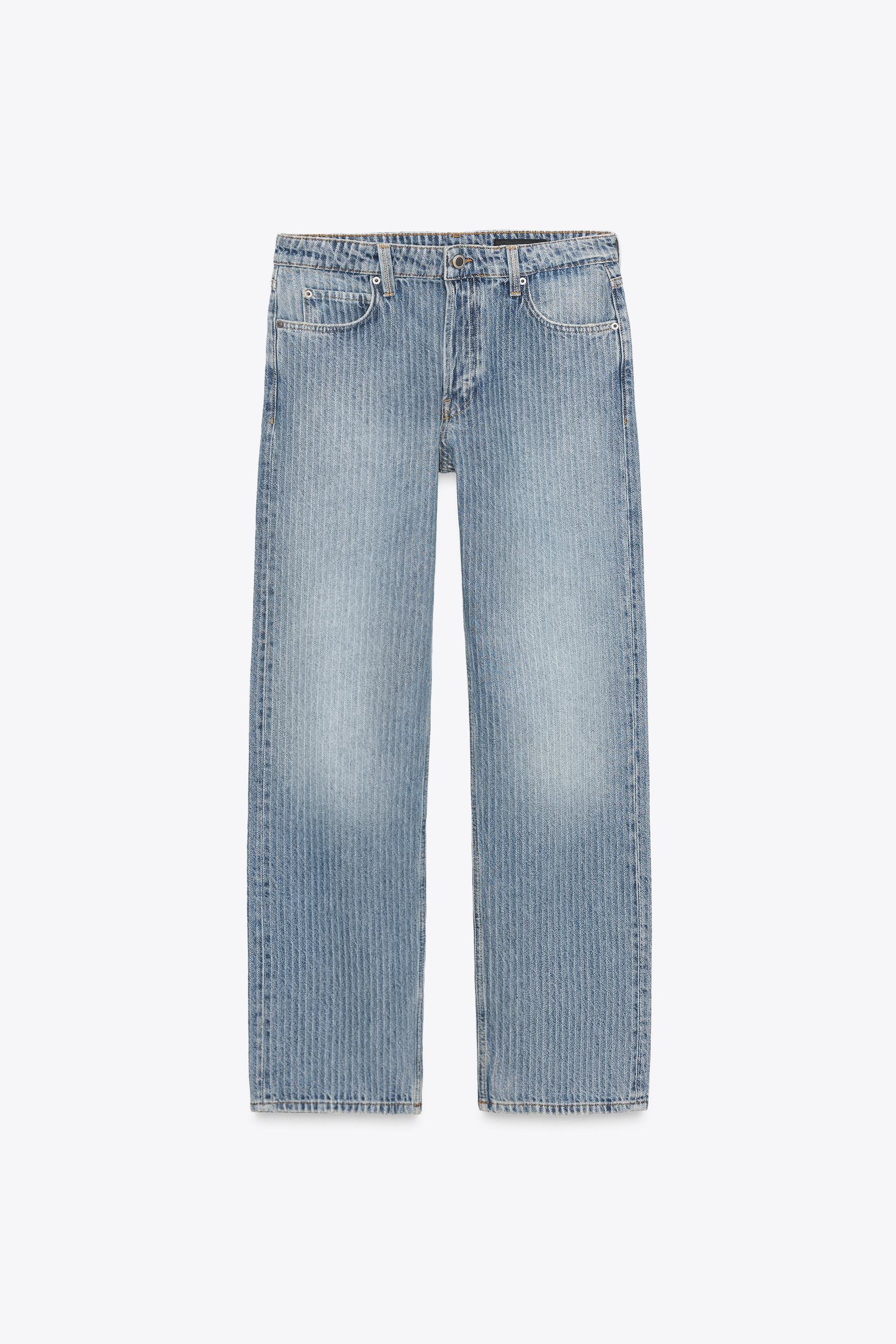 STRAIGHT MID-WAIST STRIPED JEANS