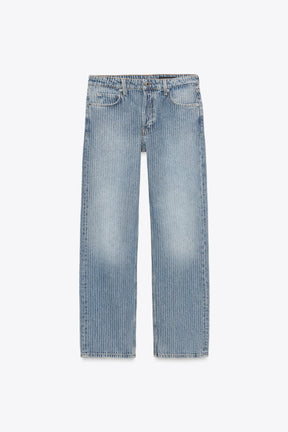 STRAIGHT MID-WAIST STRIPED JEANS