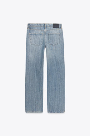 STRAIGHT MID-WAIST STRIPED JEANS