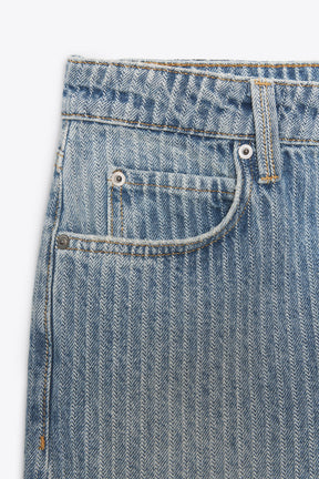 STRAIGHT MID-WAIST STRIPED JEANS