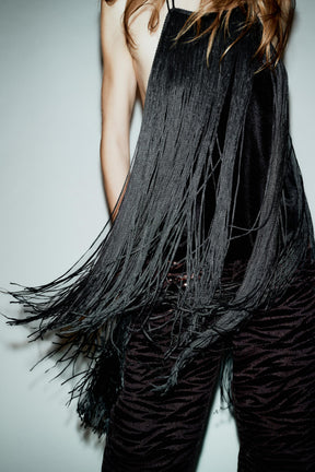VELVET FRINGED HALTER TOP