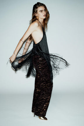VELVET FRINGED HALTER TOP