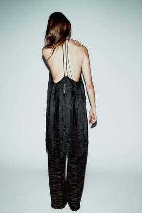 VELVET FRINGED HALTER TOP