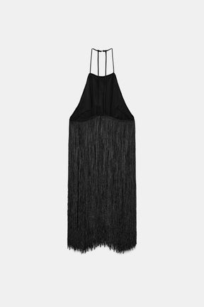 VELVET FRINGED HALTER TOP