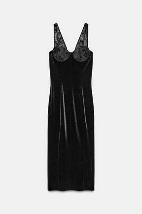 VELVET LACE MIDI DRESS