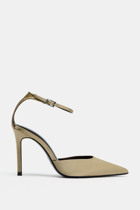 Satin high-heel strap shoes