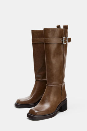 Knee-high Boots with Topstitching