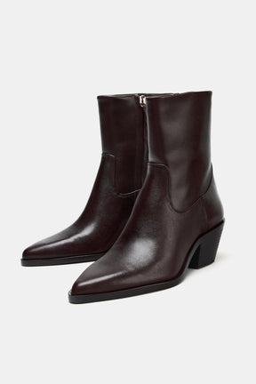 Leather Cowboy Ankle Boots