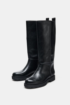 Topstitched Leather Boots