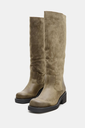 CONTRAST LEATHER BOOTS