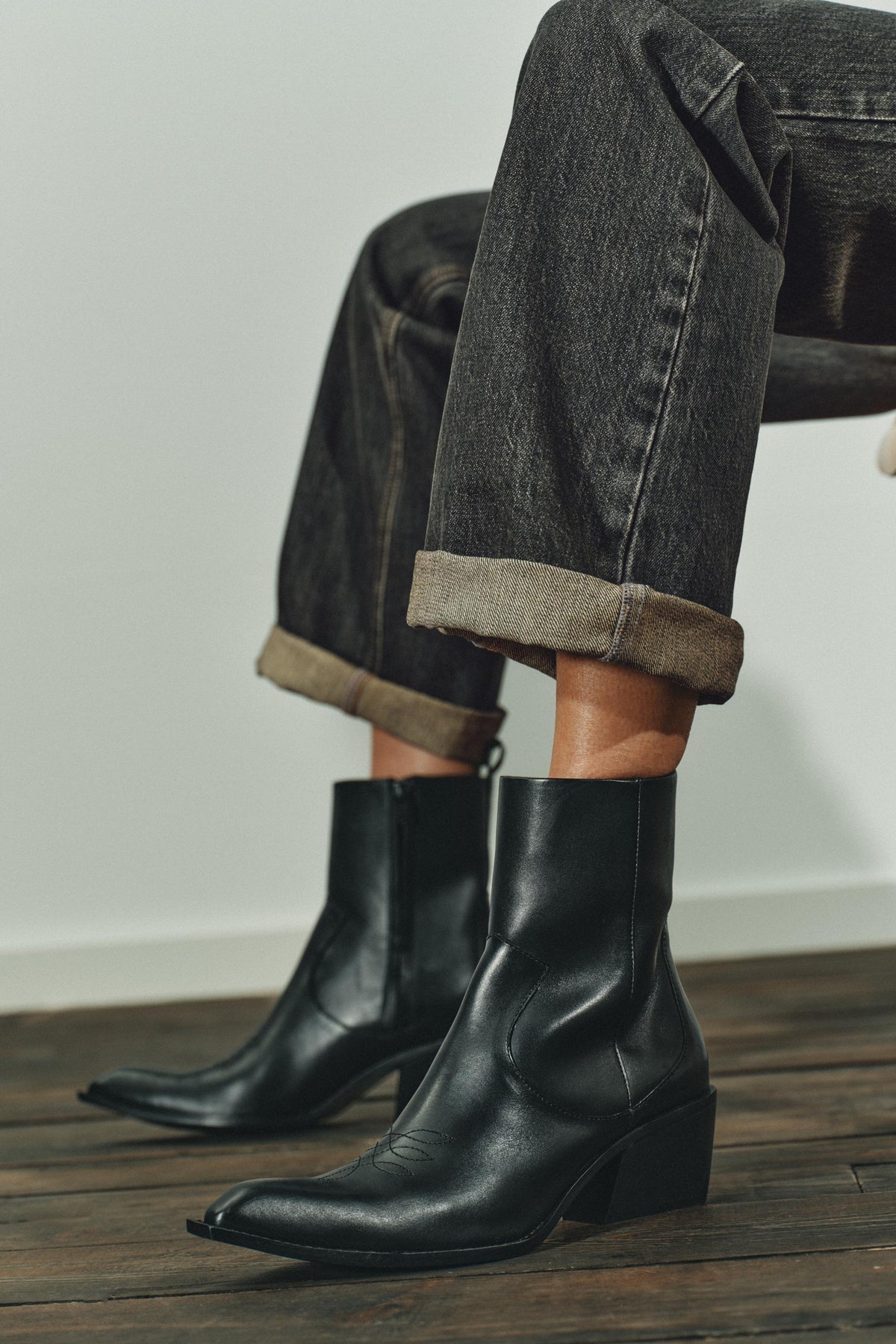 Leather Cowboy Ankle Boots