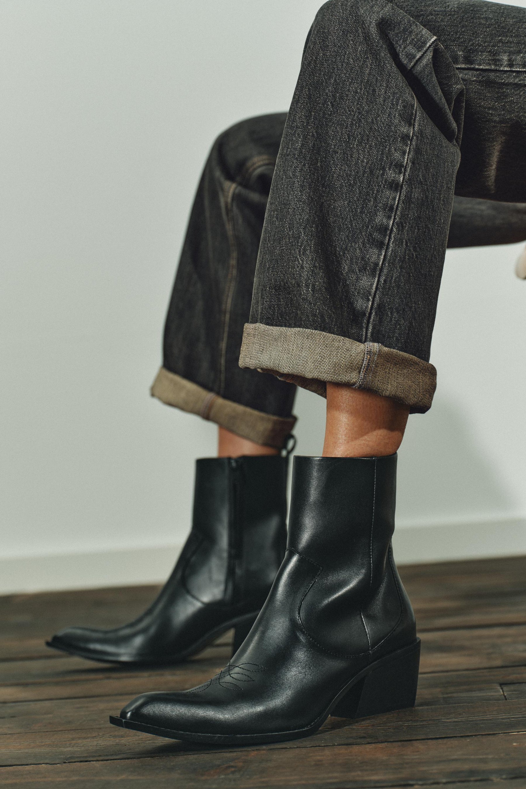 Leather Cowboy Ankle Boots