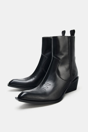Leather Cowboy Ankle Boots