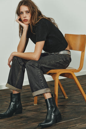 Leather Cowboy Ankle Boots