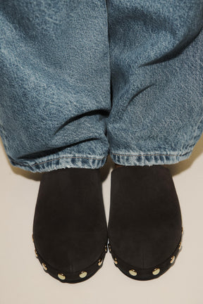 Studded Suede Kitten Clogs