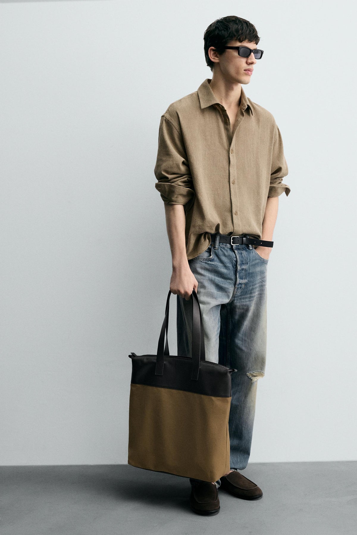 SHOPPER BAG WITH LEATHER DETAILS - Image 1