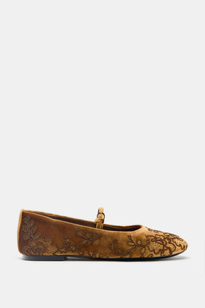 Embroidered Velvet Ballerinas