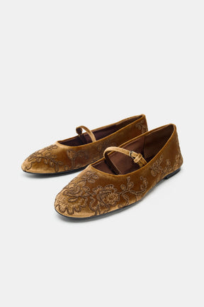 Embroidered Velvet Ballerinas