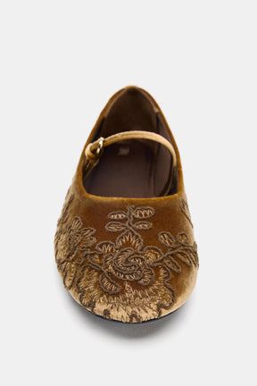 Embroidered Velvet Ballerinas