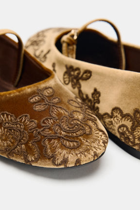 Embroidered Velvet Ballerinas