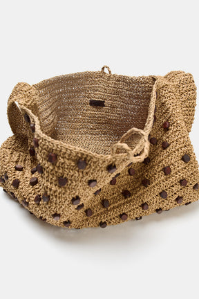 BEADED WOVEN TOTE